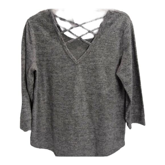 Women’s Size S 3/4 Cuff Sleeve With Hollow Criss Cross Back MicroFleece Gray - Picture 2 of 7